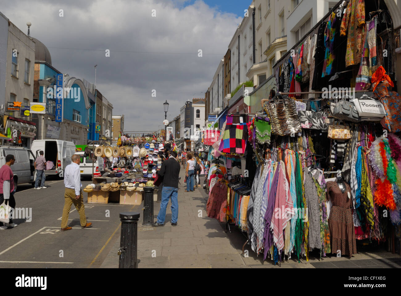 Market stalls in Portobello Road. Portobello Road is famous for its