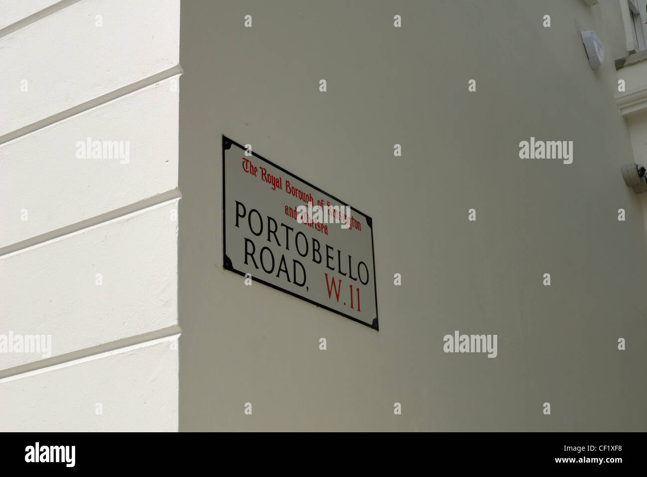 Street sign on the side of a house in Portobello Road, Notting Hill. Portobello Road is the location for the famous antiques mar Stock Photo