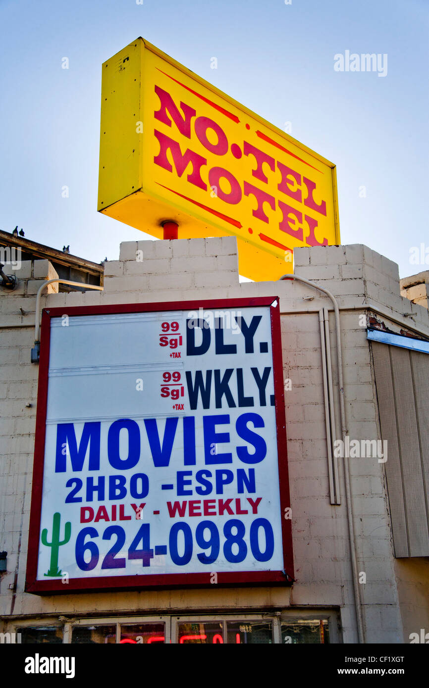 The humorously named No Tel Motel is open in Tucson, AZ. Stock Photo