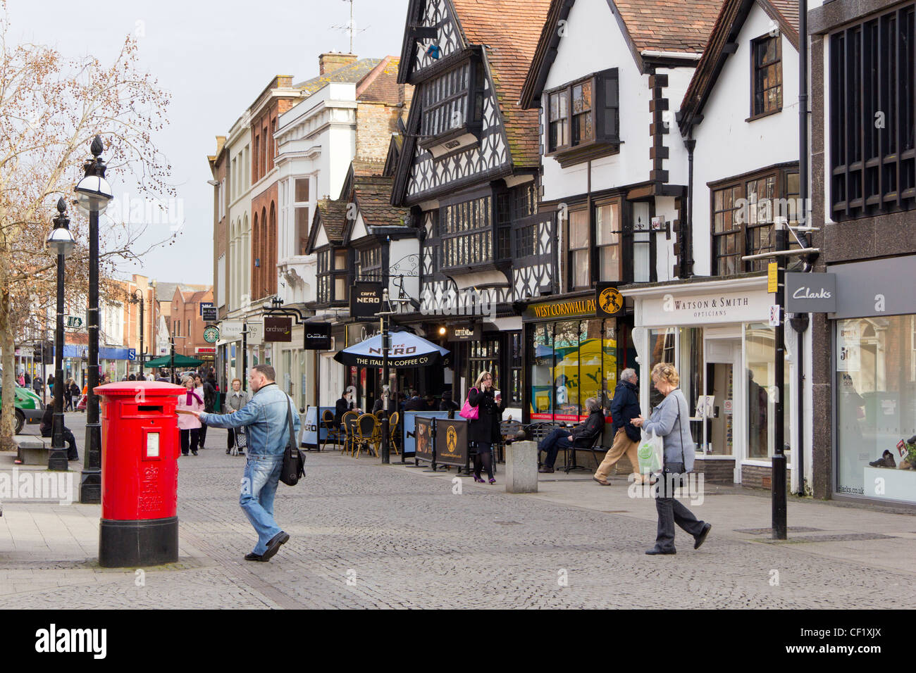 Cafes and Shops on Fore Street in Taunton, Somerset Stock Photo