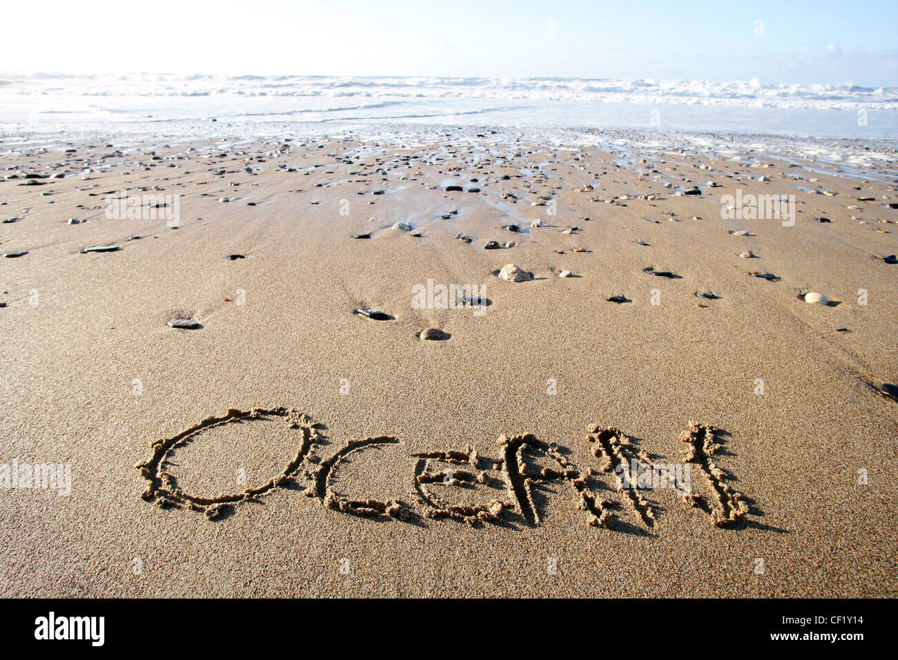 Writing in the sand at Praa Sands. A huge sandy beach popular with