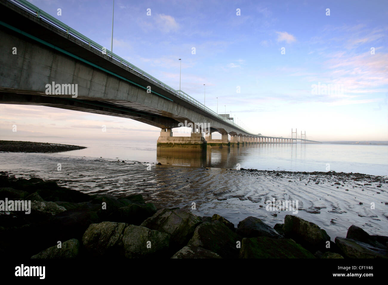 The Severn Bridge which joins England and South Wales. This, the new crossing or second bridge, was opened on 5 June 1996 by His Stock Photo