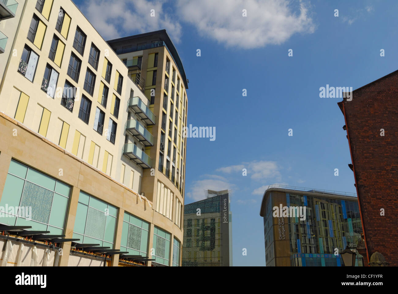 The new St David's development and Cardiff Central Library Stock Photo