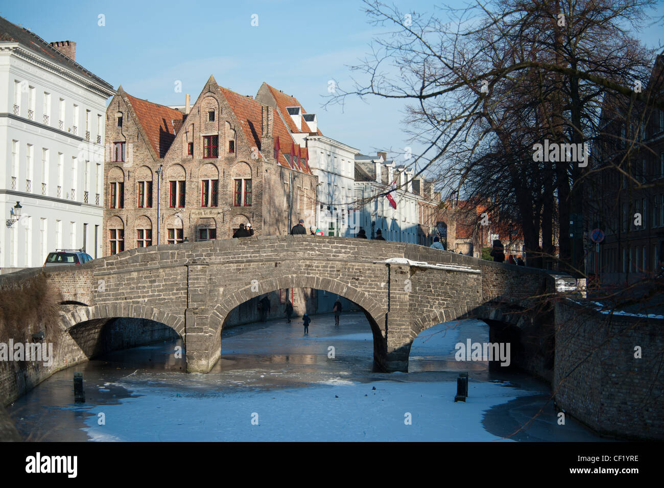 Frozen Canal And Bridge On A Bitterly Cold Winter Day In - 