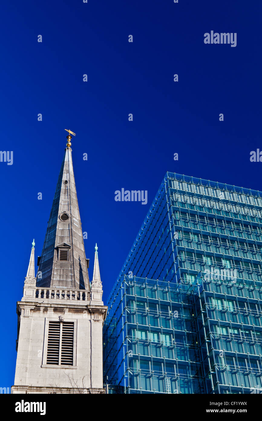 The Guild Church of St Margaret Pattens in the City of London. The spire is the only remaining example of Sir Christopher Wren's Stock Photo