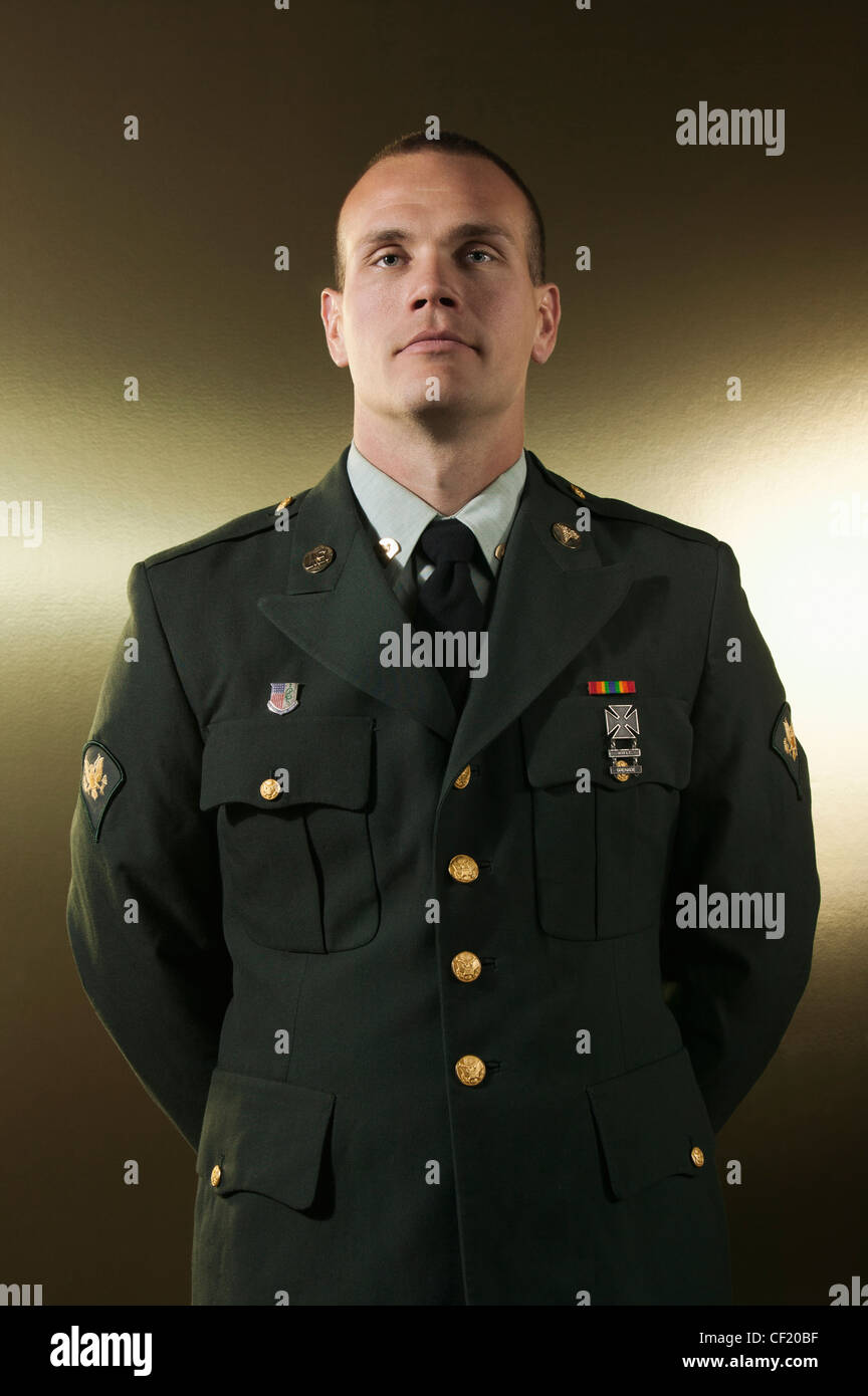 Caucasian soldier in military uniform Stock Photo Alamy
