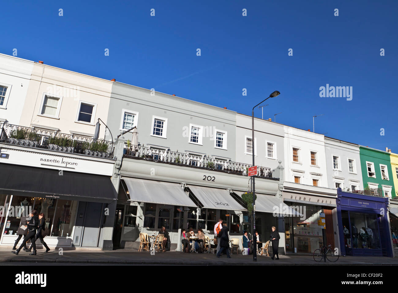 A row of shops and restaurants in Westbourne Grove. Stock Photo