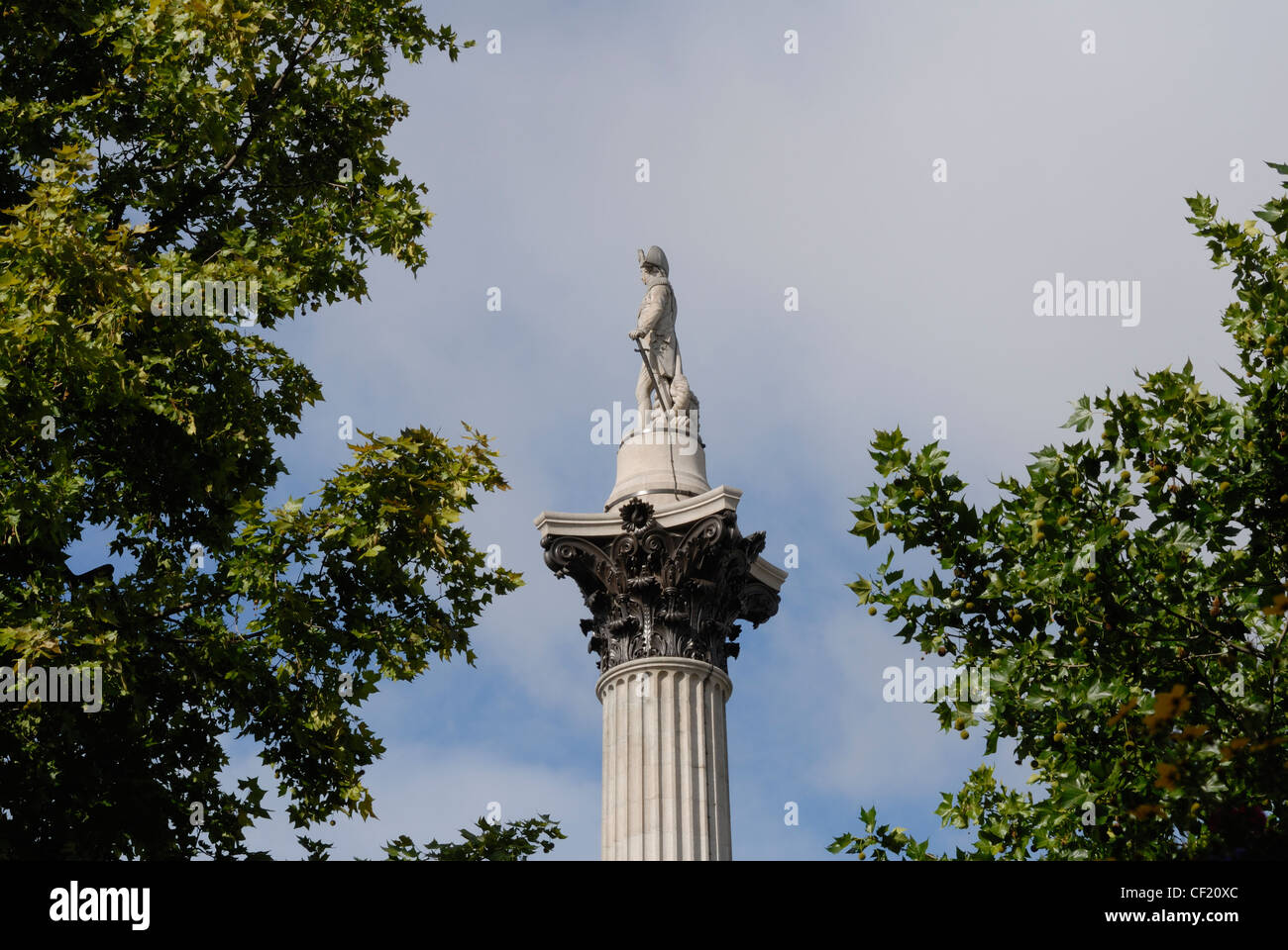 Statue of Nelson atop Nelson's Column in Trafalgar Square Stock Photo