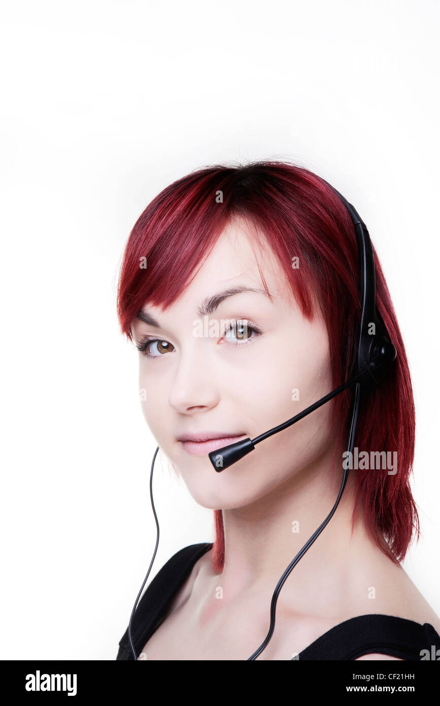 woman on a call wearing a headset Stock Photo - Alamy