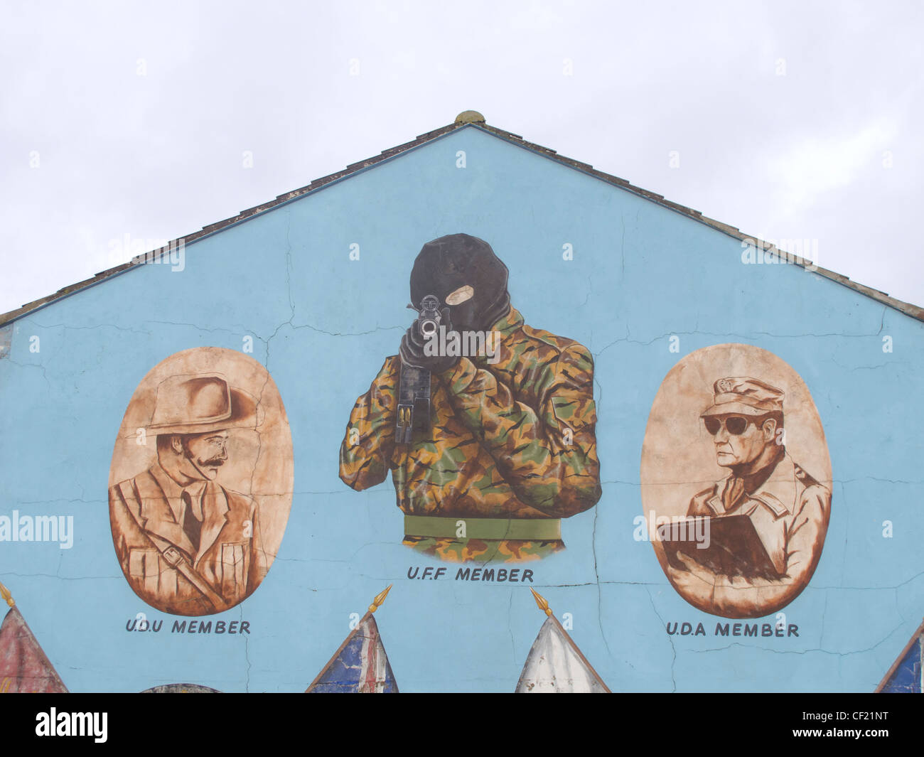Ulster Freedom Fighters mural in the loyalist district of Shankill in West Belfast Northern Ireland Stock Photo