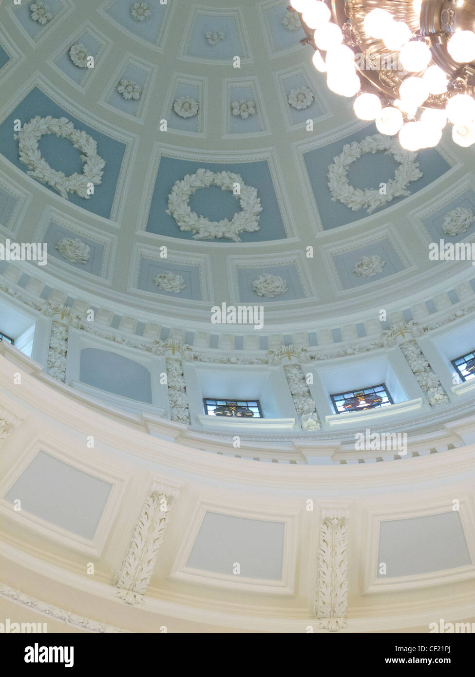 Looking up at the domed ceiling inside City Hall in Belfast Northern Ireland Stock Photo