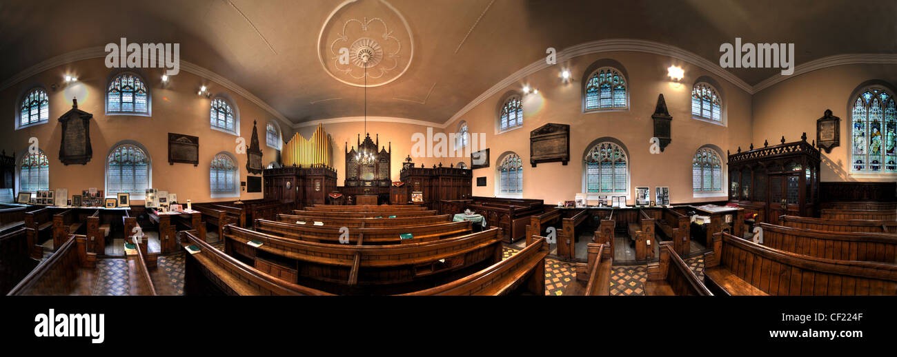 Interior panorama ,of Cairo Street Chapel, Warrington, Cheshire UK. Stock Photo