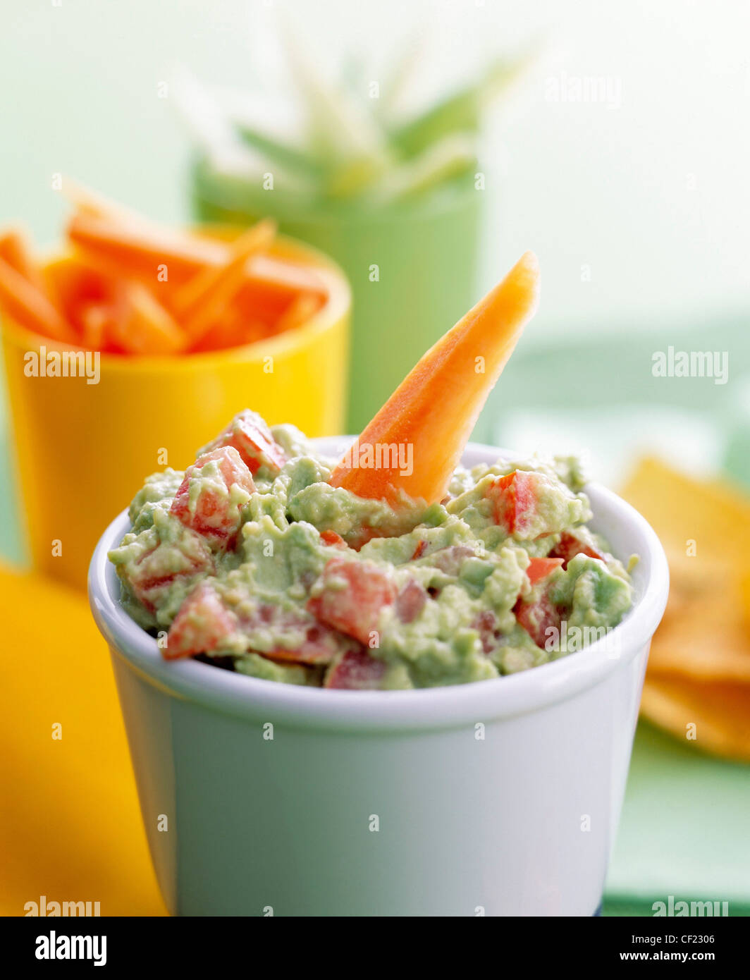 Guacamole The creamy texture and bright colour of this Mexican style dip really appeals to children Scoop out the flesh of the Stock Photo