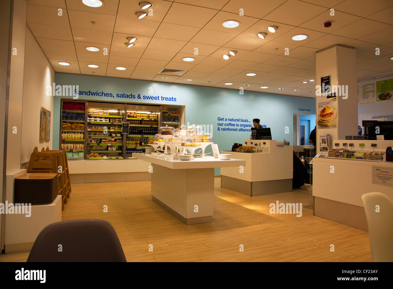 New look Marks & Spencers Cafe fresh clean modern cake stands food hall