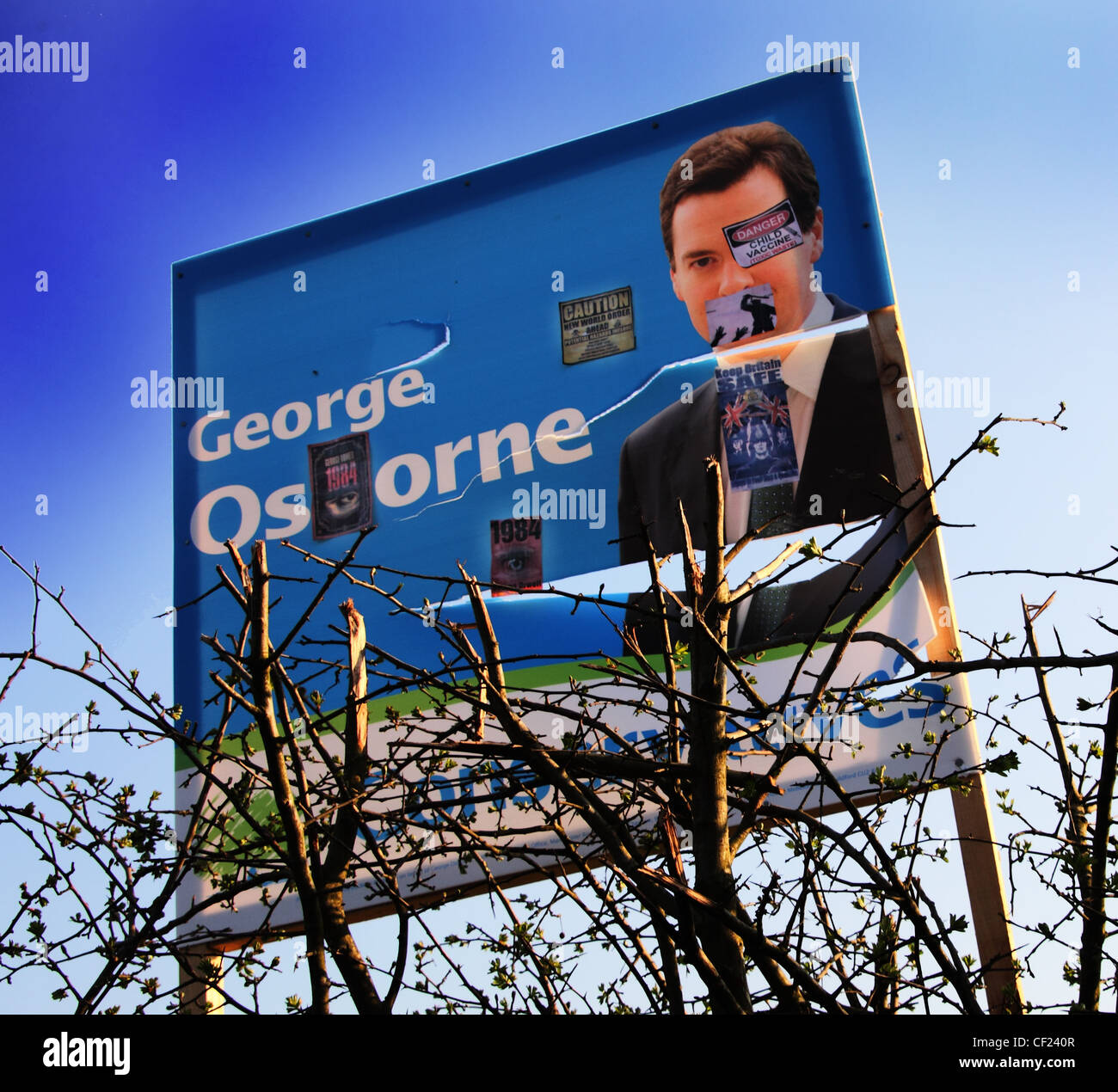 Defaced Apr 2010 Election Poster for George Gideon Osbourne now elected MP and Conservative Chancellor for Tatton Ward, Cheshire Stock Photo