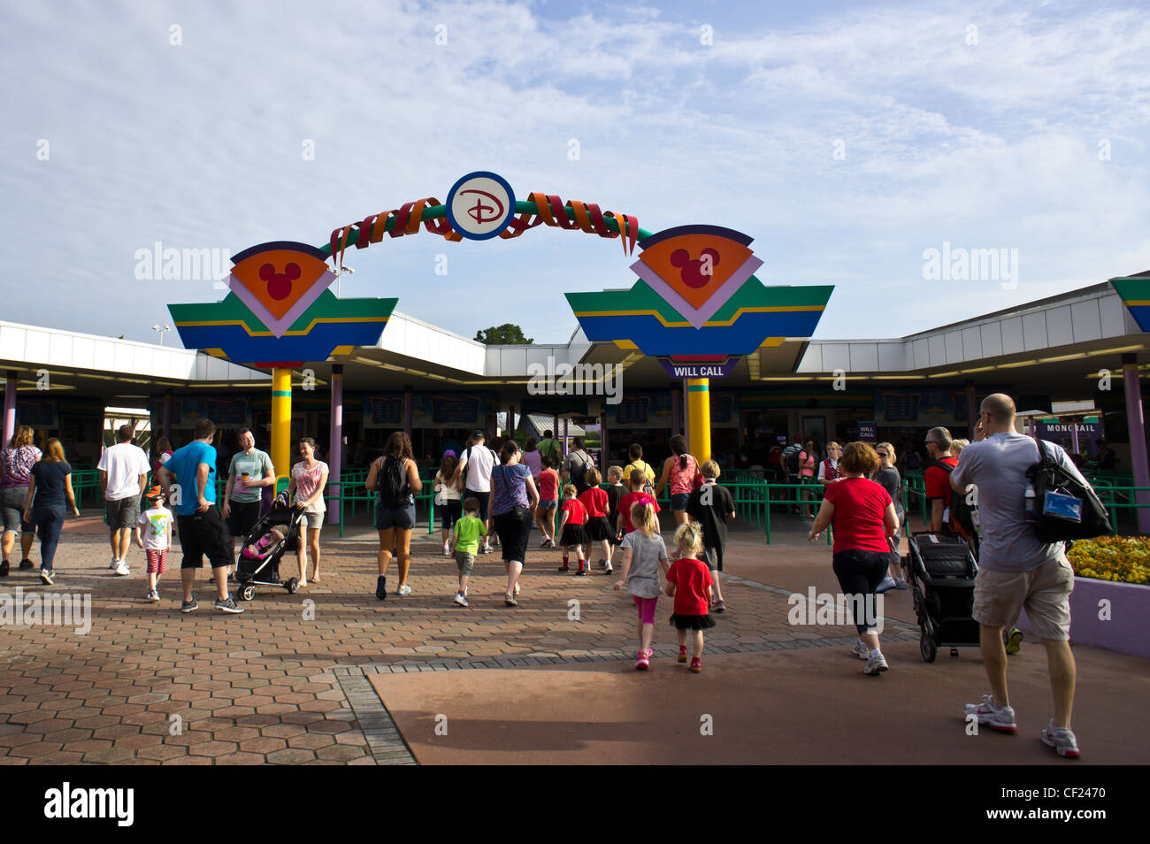 Visitors arrive at the ticket gate for Magic Kingdom Park, Walt Disney World, in Florida- February 2012 Stock Photo