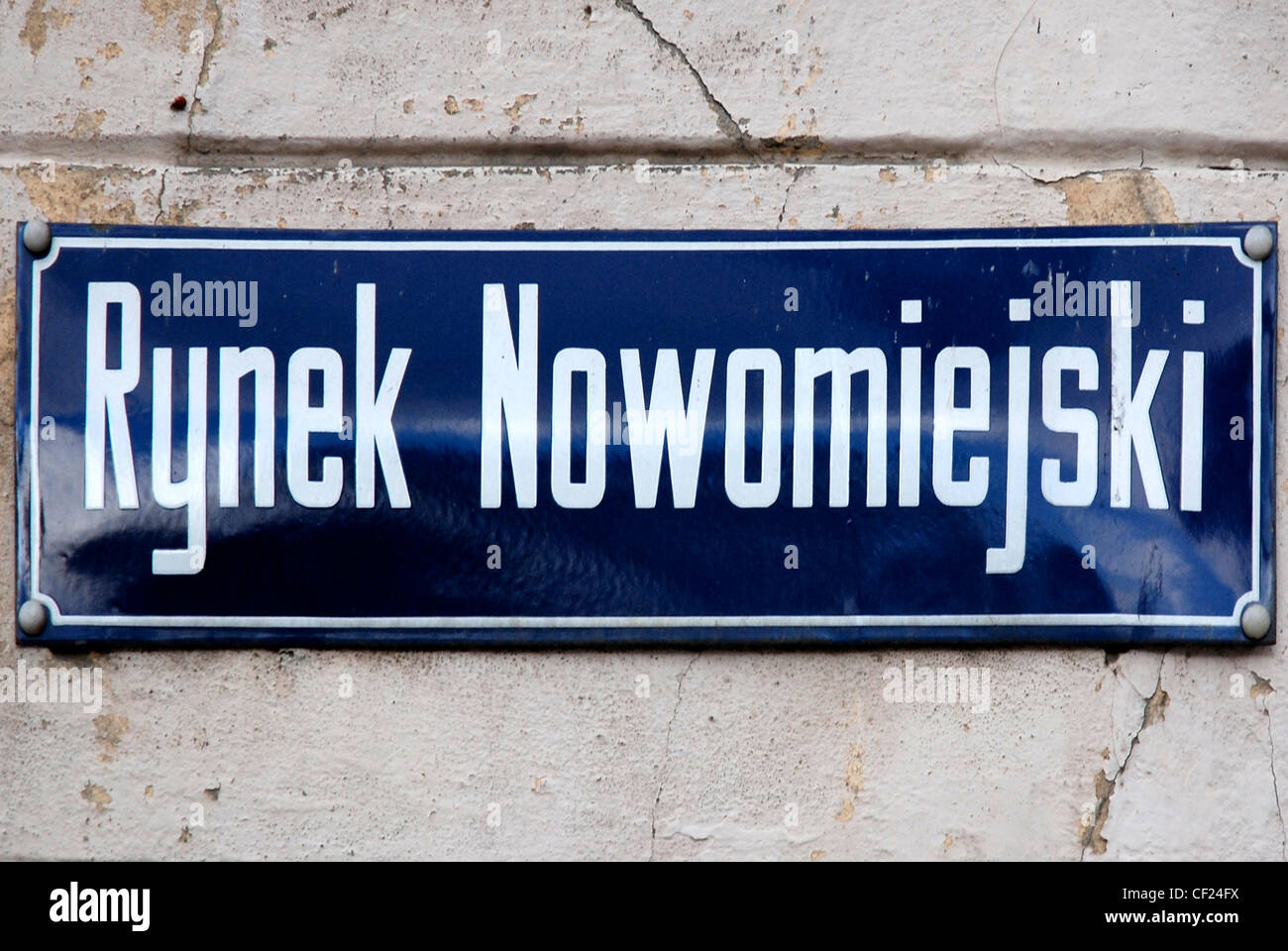 Road sign Rynek Nowomiejski in Torun. Stock Photo