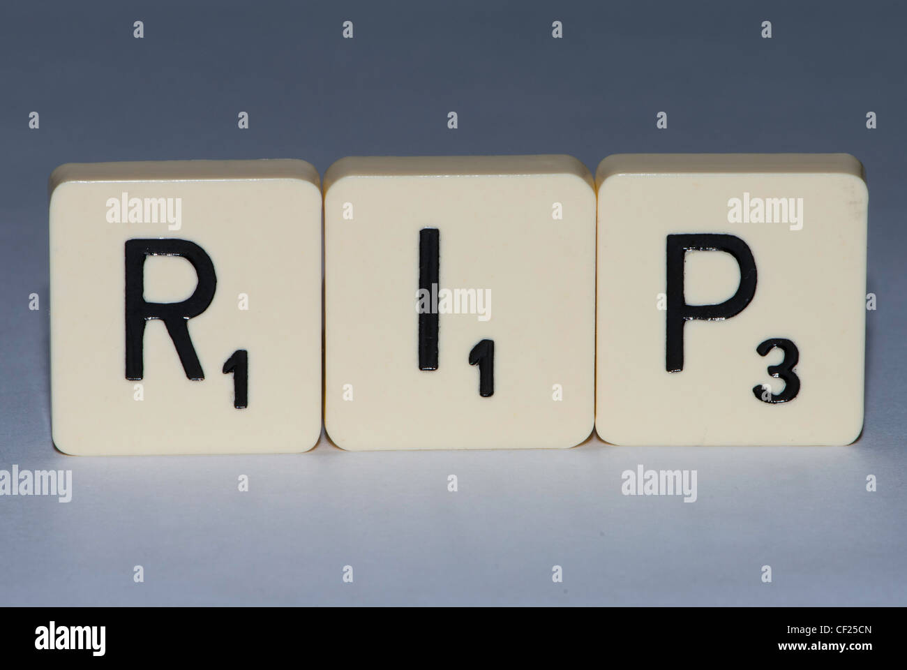 Letters spelling the word RIP Stock Photo