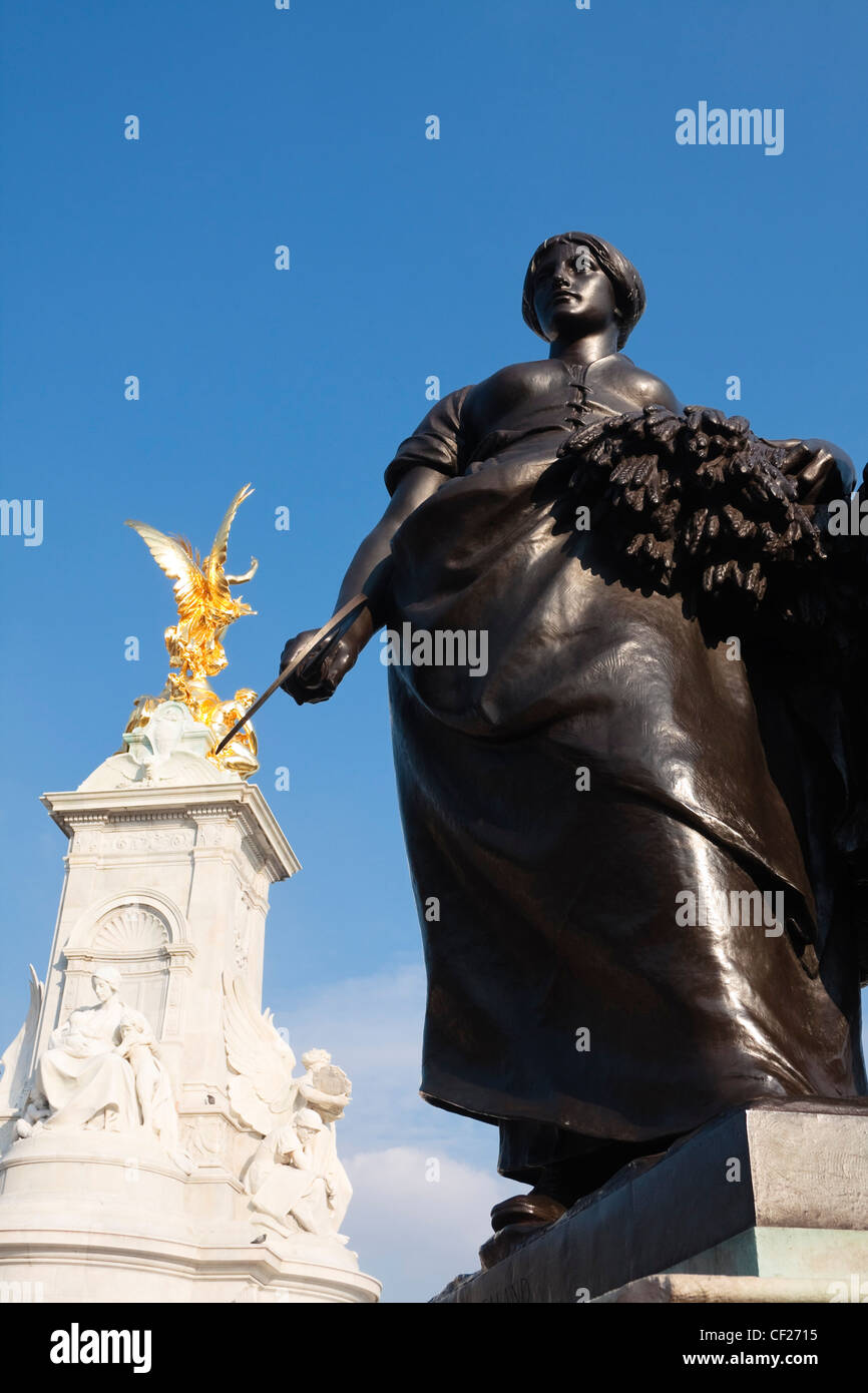 Closeup of a bronze sculpture from the Victoria Memorial, London, UK