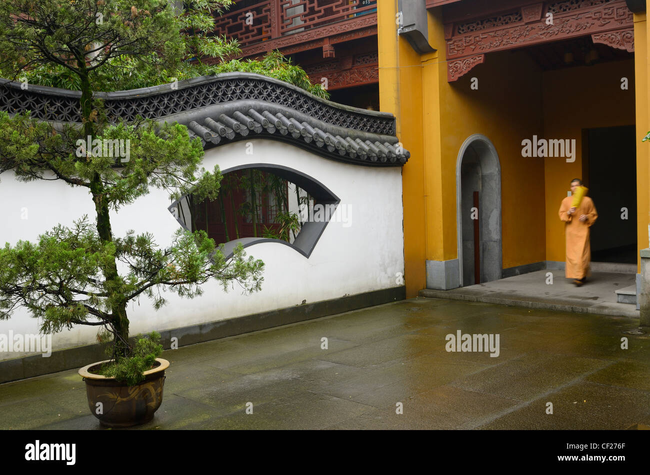 Resident Buddhist monk Zen sect at the Ling Yin Temple in Hangzhou China Stock Photo