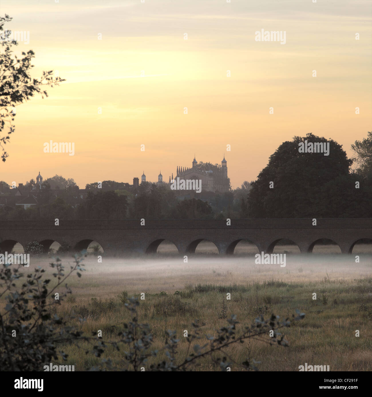 Eton College through the mist at dawn. Founded in 1440 by Henry VI, it is one of the most famous schools in the world. Stock Photo