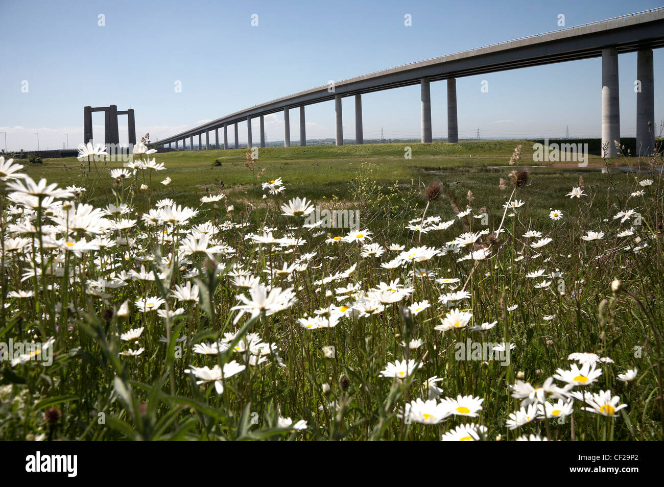 The Sheppey Crossing opened in 2006 over the River Swale, connecting the Isle of Sheppey in the Thames Estuary to mainland Kent. Stock Photo