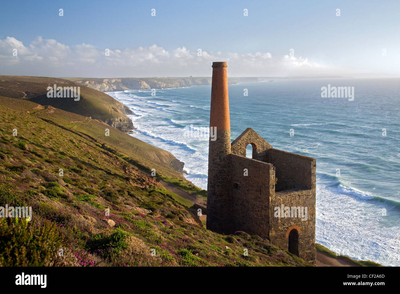 Looking south along the North Cornwall coast from Wheal Coates tin mine. Stock Photo