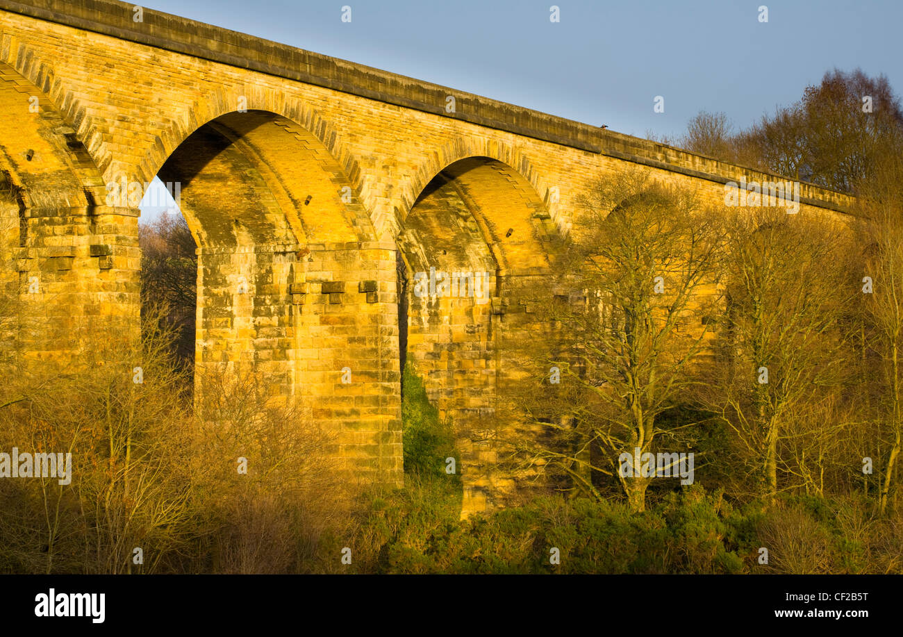 The impressive Nine Arches Viaduct spanning the River Derwent in the Derwent Walk Country Park