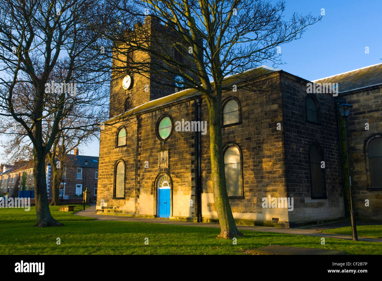 Christ Church, the parish church of North Shields, was originally built in 1658 before being rebuilt in sandstone in 1792. Stock Photo