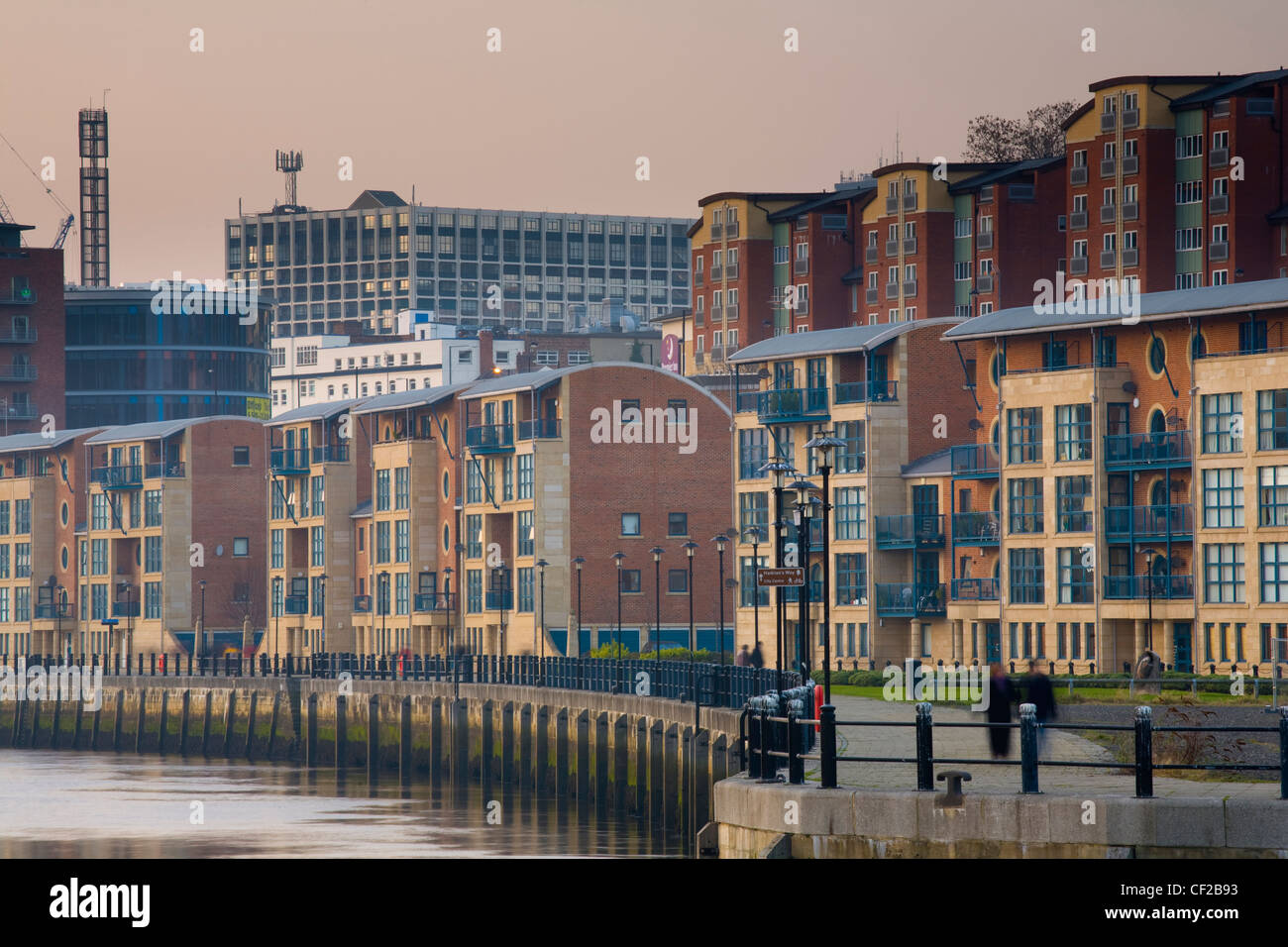 Modern apartments continue to appear along the Tyne with the ongoing development of the region. Stock Photo