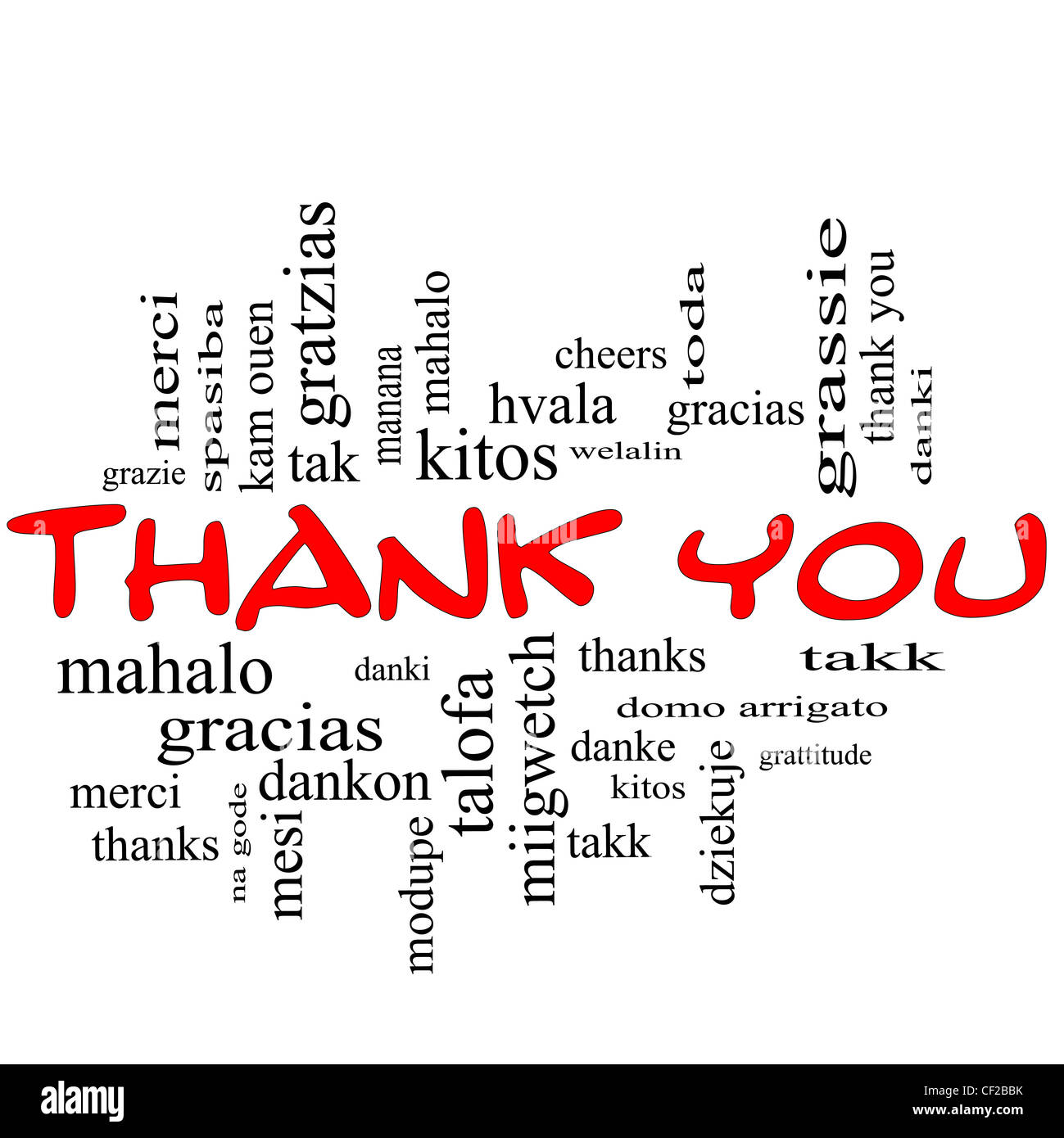 Thank You Word Cloud Concept in red caps with great terms in different