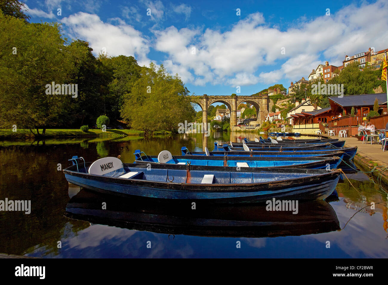 Rowing boats for hire on the River Nidd at Knaresborough Stock Photo