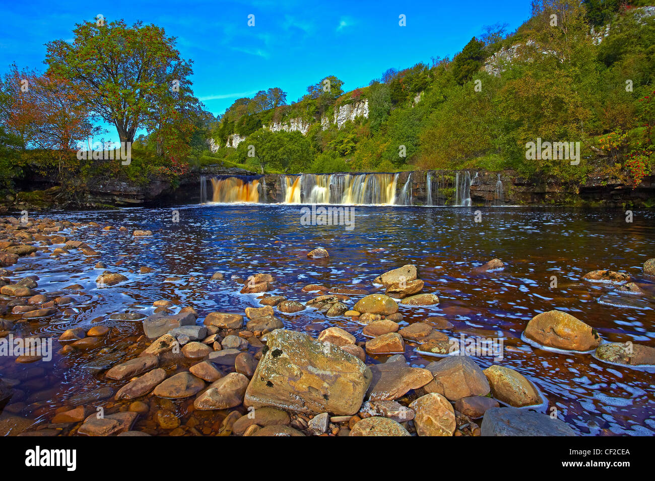 Autumnal view of Wain Wath Force, a waterfall on the River Swale in the Yorkshire Dales National Park. Stock Photo