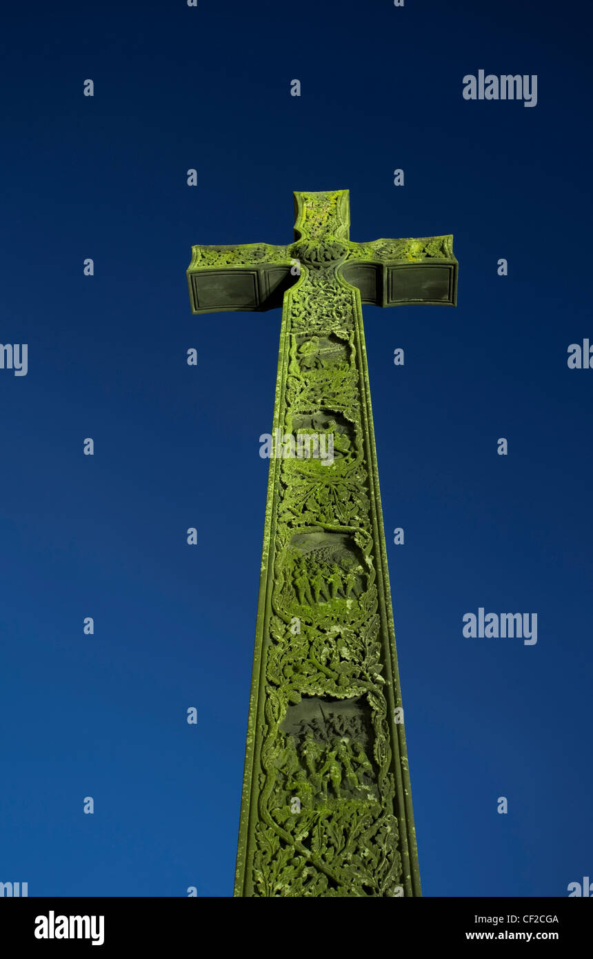 A war memorial in the shape of the Cross of St Cuthbert, next to Durham Cathedral. Stock Photo