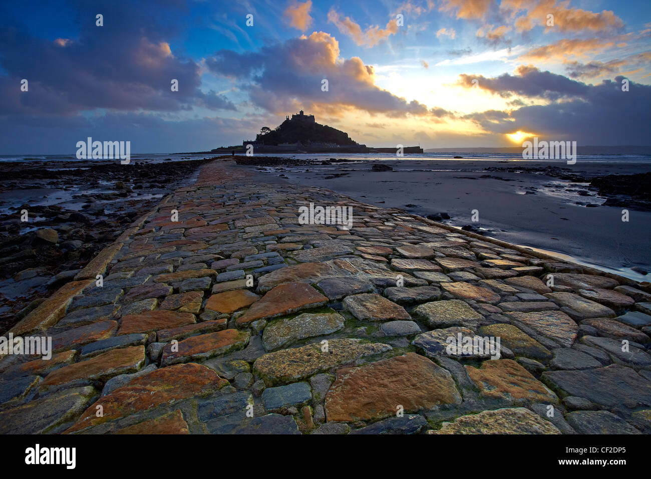 View along the causeway at low tide leading to St Michaels Mount in