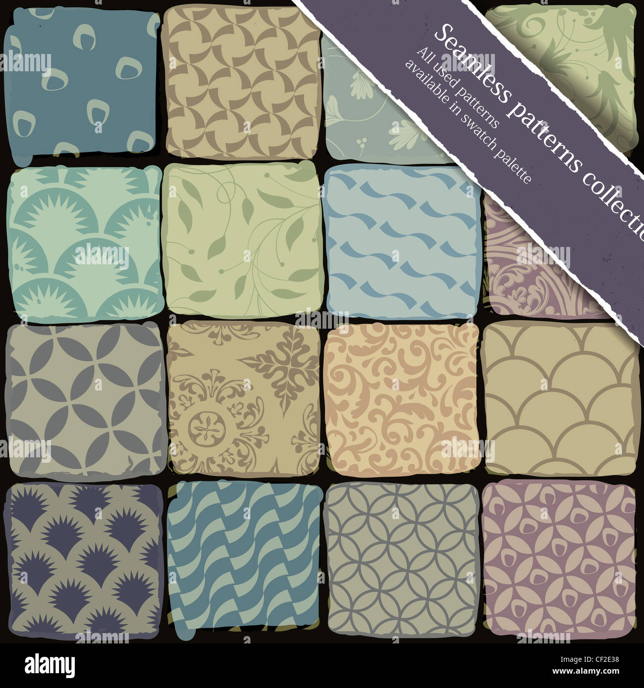 Seamless patterns collection. All used patterns available in swatch palette Stock Photo