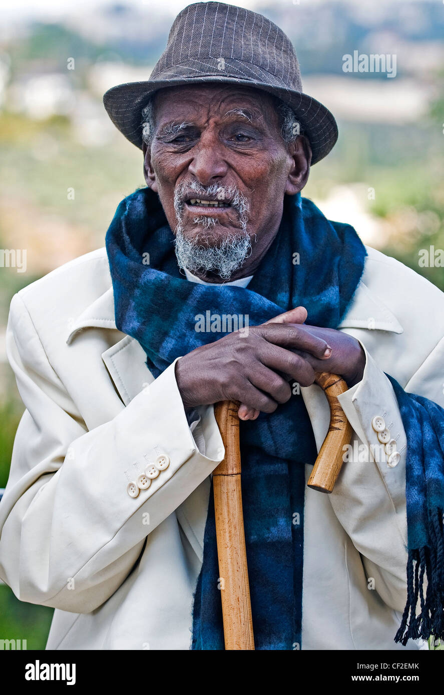 Portrait of Ethiopian Jew man during the 'Sigd' holiday in Jerusalem Stock Photo