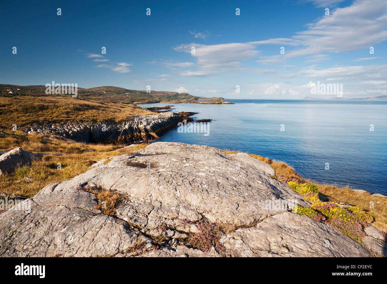 View westwards along Kenmare Bay towards the Atlantic Ocean, from Kilcatherine, Beara, County Cork, Ireland Stock Photo