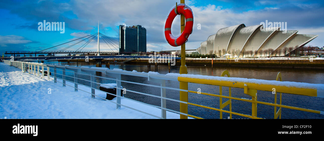 Panoramic view of the Scottish Exhibition and Conference Centre located on the Pacific Quay near the River Clyde. The building i Stock Photo