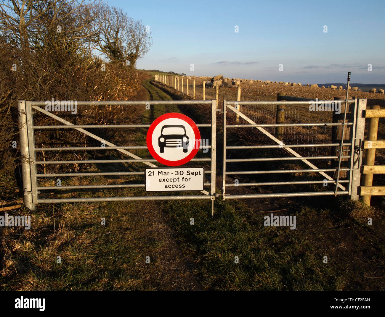 Byway restricted access sign, Purbeck hills, Dorset, England Stock Photo