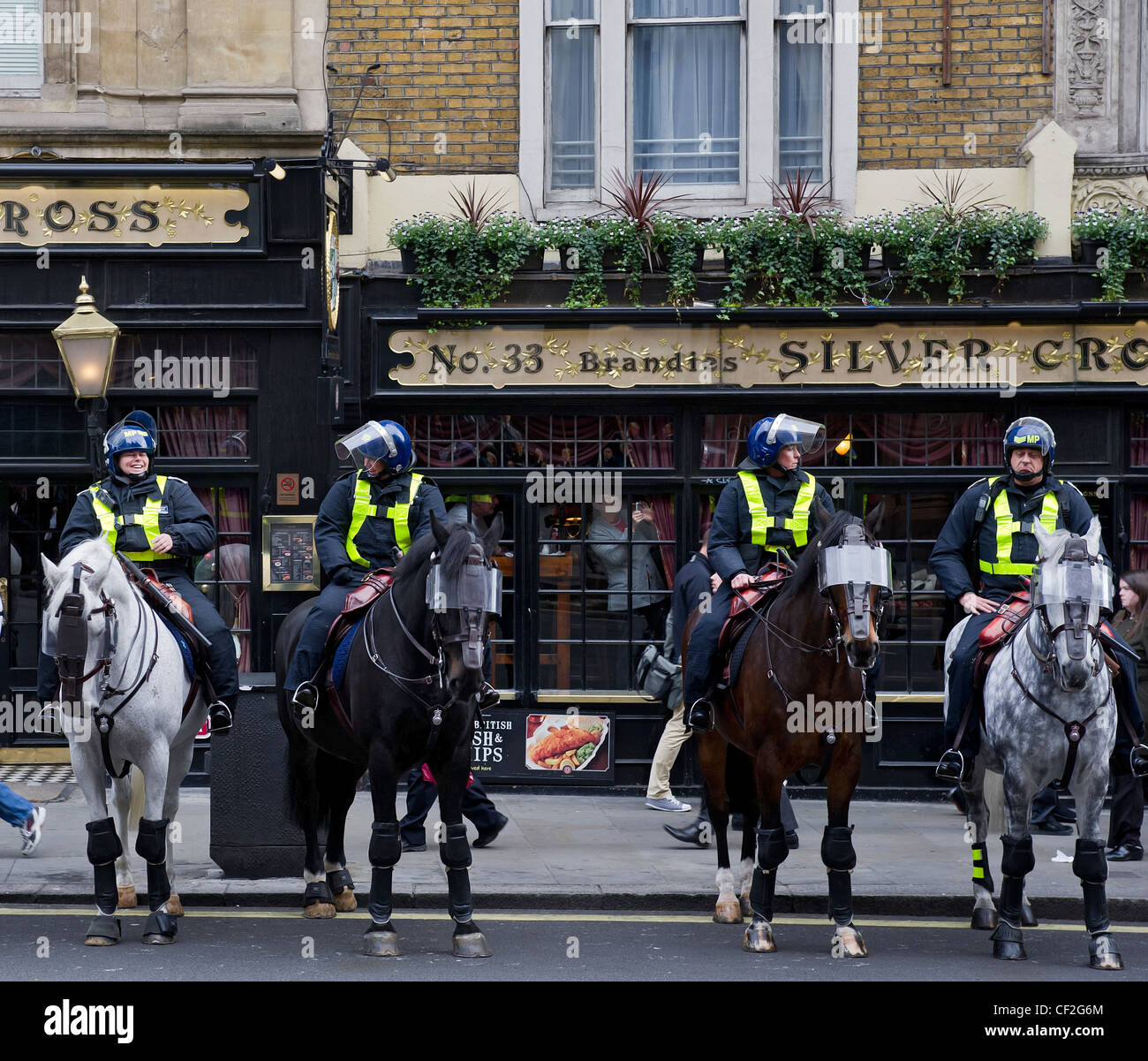 Mounted Metropolitan Police officers on duty in central London. Stock Photo