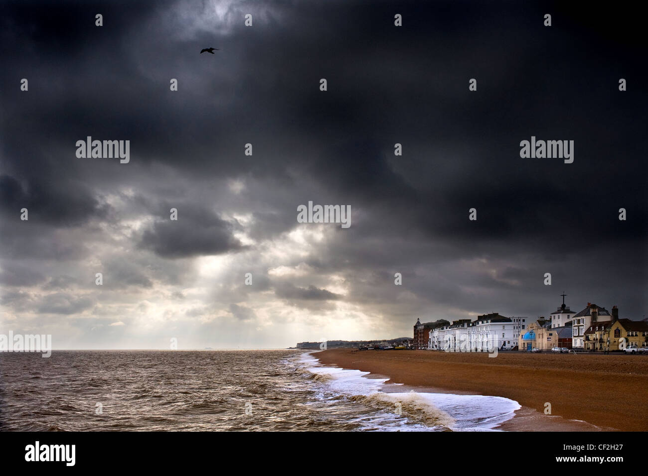 Storm clouds gathering over the coast at Deal in Kent. Stock Photo