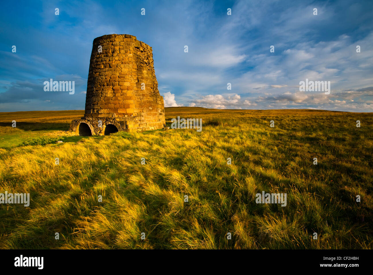 The remains of an old smelting flue on Dryburn Moor near Allendale in the North Pennines. Stock Photo