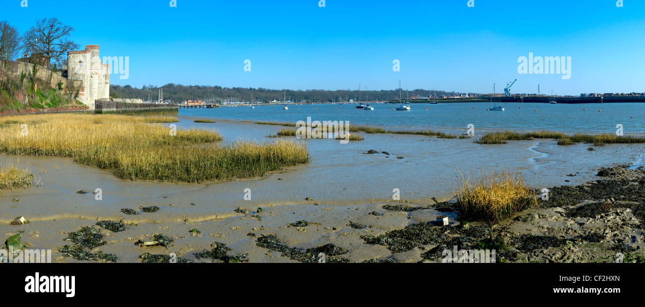 A panoramic view of Upnor Castle, an Elizabethan artillery fort on the banks of the River Medway. Stock Photo