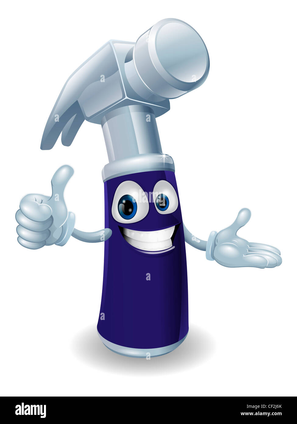 A blue hammer cartoon character doing a thumbs up gesture. Stock Photo