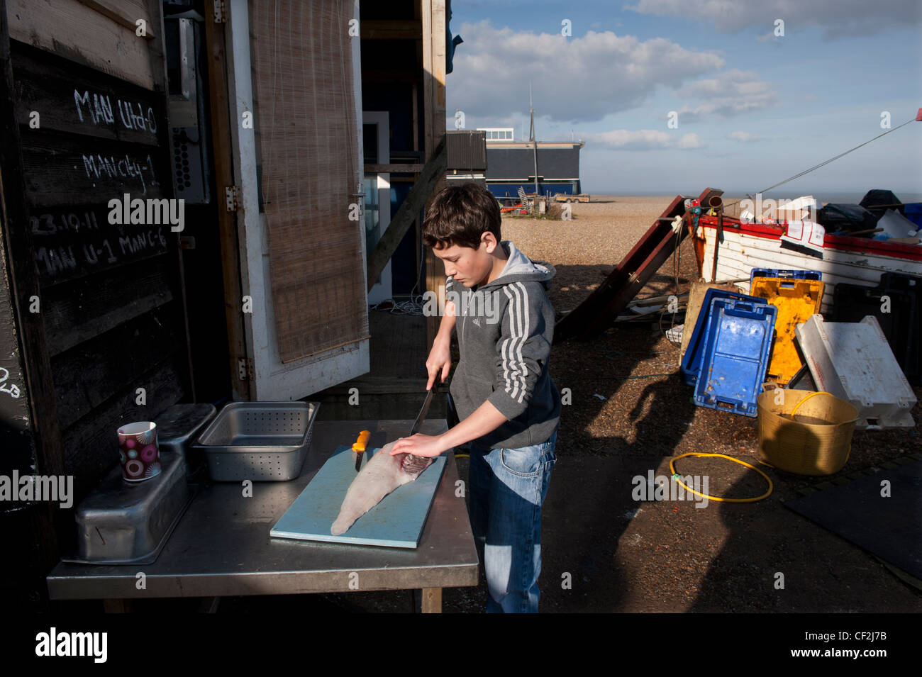Fresh fish and fishing boats at Aldeburgh, the charming seaside town on ...