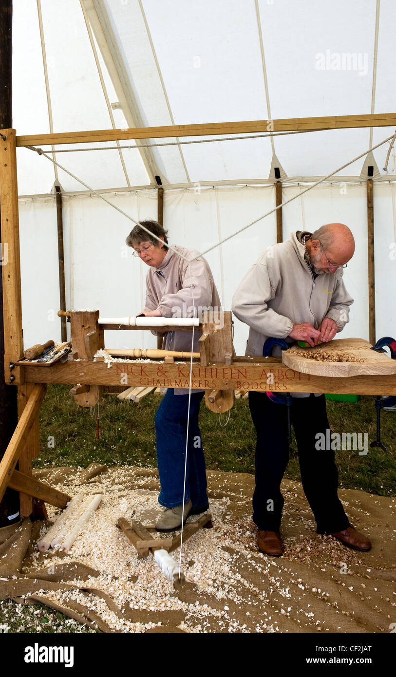 Traditional chairmakers demonstrating their craft at the Essex County Show. Stock Photo