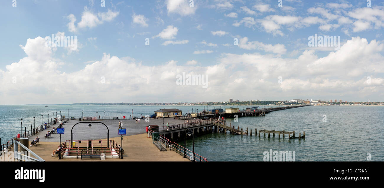 A panoramic view of Southend Pier, the longest pleasure pier in the world. Stock Photo