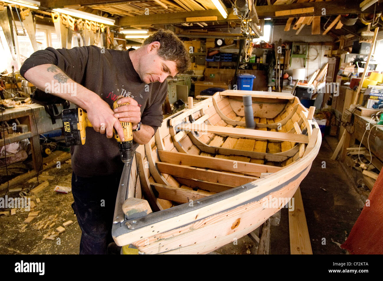 Traditional boat building at Norham. Ian Simpson the last builder of
