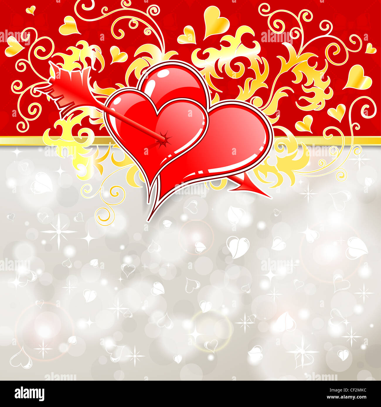 Valentines Day Background with Hearts, Arrow and Florals, element for ...